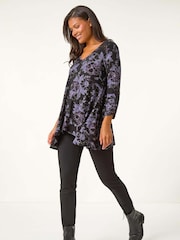 Roman Purple Crochet Trim Floral Print Top - Image 2 of 5