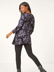 Roman Purple Crochet Trim Floral Print Top - Image 3 of 5