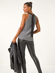 Roman Metallic Glitter Plisse Halter Neck Top - Image 4 of 6