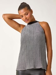 Roman Metallic Glitter Plisse Halter Neck Top - Image 5 of 6