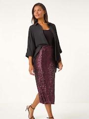Roman Purple Fluted Hem Sequin Skirt - Image 2 of 5