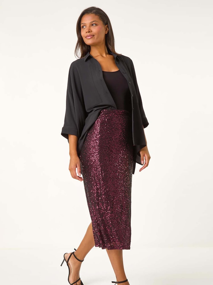 Roman Purple Fluted Hem Sequin Skirt - Image 2 of 5
