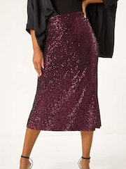 Roman Purple Fluted Hem Sequin Skirt - Image 4 of 5