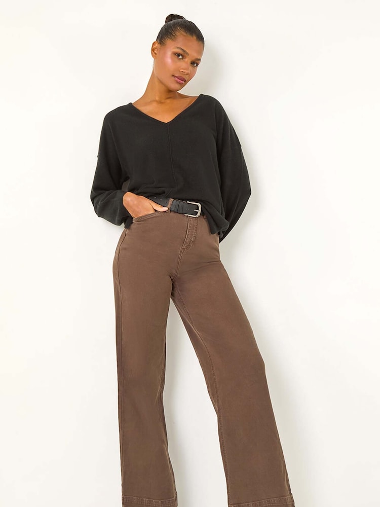 Roman Black Soft V-Neck Side Split Knit Sweater - Image 1 of 5