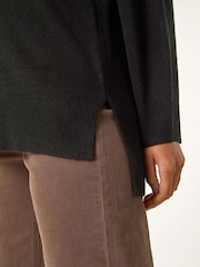 Roman Black Soft V-Neck Side Split Knit Sweater - Image 5 of 5