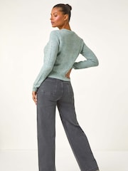 Roman Green Shimmered Edge Knit Cardigan - Image 3 of 5