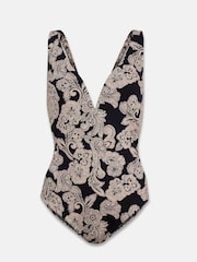 Mint Velvet Black/Cream Paisley Plunge Tummy Control Swimsuit - Image 7 of 8
