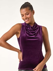 Roman Velvet Cowl Neck Stretch Top - Imagen 2 de 5