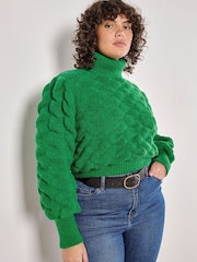 Apricot Green Bubble Pleat Roll Neck Jumper - Image 1 of 5