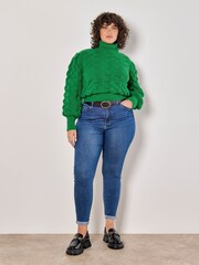 Apricot Green Bubble Pleat Roll Neck Jumper - Image 3 of 5