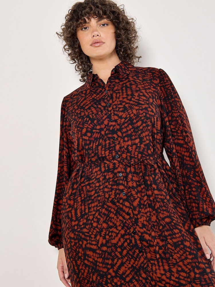 Apricot Red Texture Brushstroke Shirt Dress - Image 2 of 5