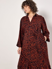 Apricot Red Texture Brushstroke Shirt Dress - Image 3 of 5