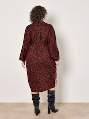 Apricot Red Texture Brushstroke Shirt Dress - Image 4 of 5
