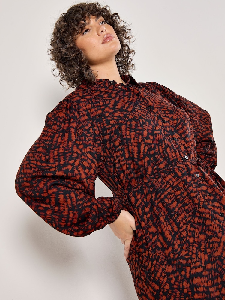 Apricot Red Texture Brushstroke Shirt Dress - Image 5 of 5