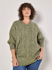 Apricot Green Aran Knit V-Neck Jumper - Image 1 of 5