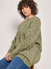 Apricot Green Aran Knit V-Neck Jumper - Image 3 of 5