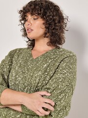 Apricot Green Aran Knit V-Neck Jumper - Image 4 of 5