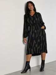Apricot Green Painted Lines Drawstring Dress - Image 1 of 4