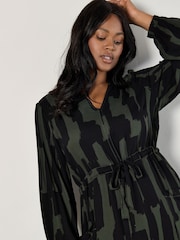 Apricot Green Painted Lines Drawstring Dress - Image 4 of 4