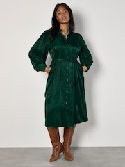 Apricot Green Longline Button Down Satin Dress - Image 1 of 5