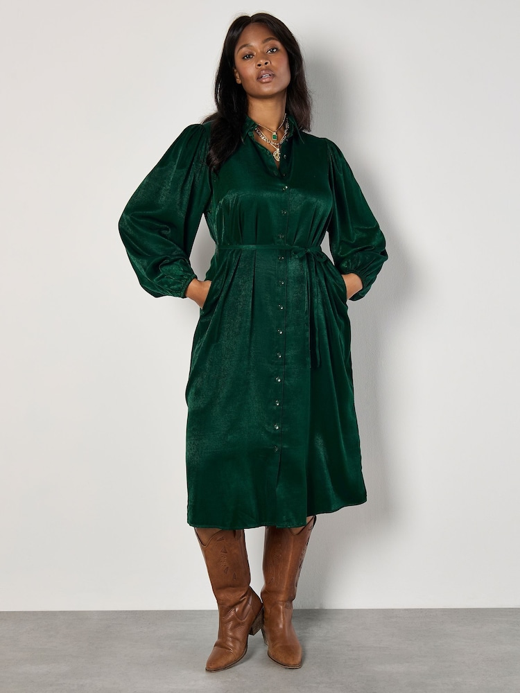 Apricot Green Longline Button Down Satin Dress - Image 1 of 5