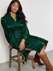 Apricot Green Longline Button Down Satin Dress - Image 2 of 5
