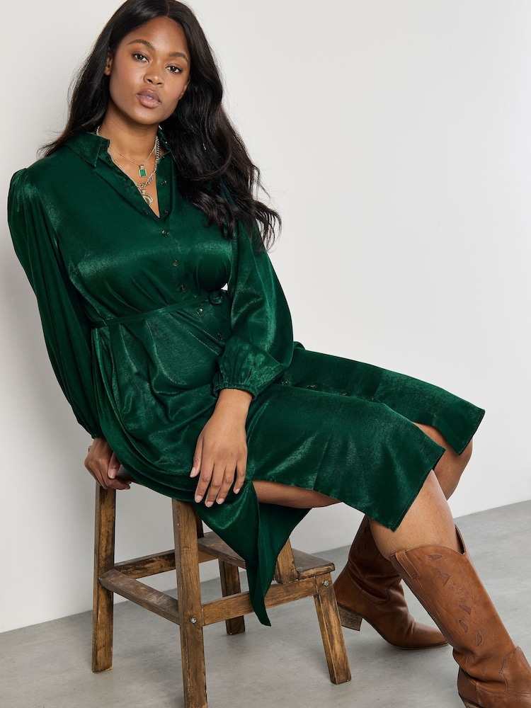 Apricot Green Longline Button Down Satin Dress - Image 2 of 5