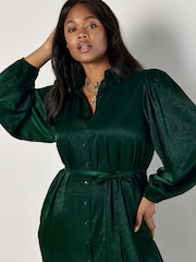 Apricot Green Longline Button Down Satin Dress - Image 3 of 5