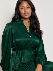 Apricot Green Longline Button Down Satin Dress - Image 4 of 5