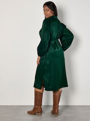 Apricot Green Longline Button Down Satin Dress - Image 5 of 5