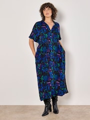 Apricot Blue Moody Floral Maxi Shirt Dress - Image 1 of 5