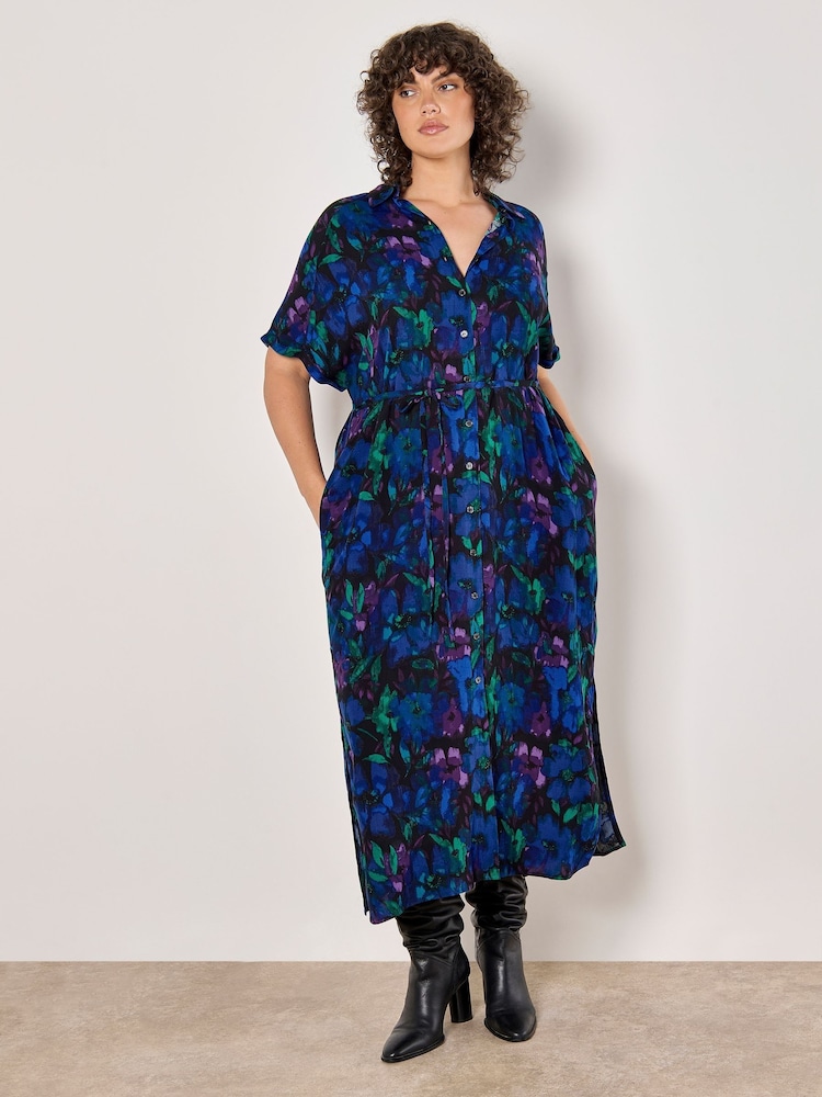 Apricot Blue Moody Floral Maxi Shirt Dress - Image 1 of 5