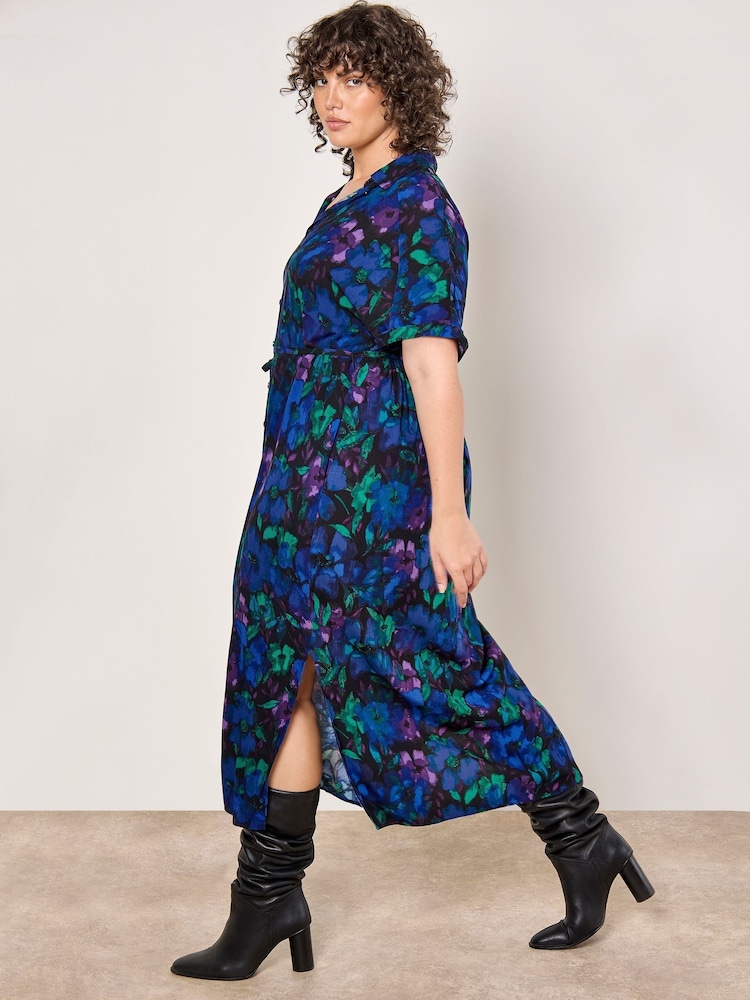 Apricot Blue Moody Floral Maxi Shirt Dress - Image 2 of 5