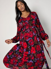 Apricot Red Moody Floral Faux Wrap Midi Dress - Image 2 of 5