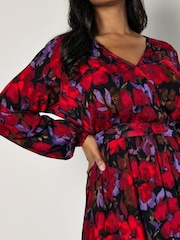 Apricot Red Moody Floral Faux Wrap Midi Dress - Image 4 of 5