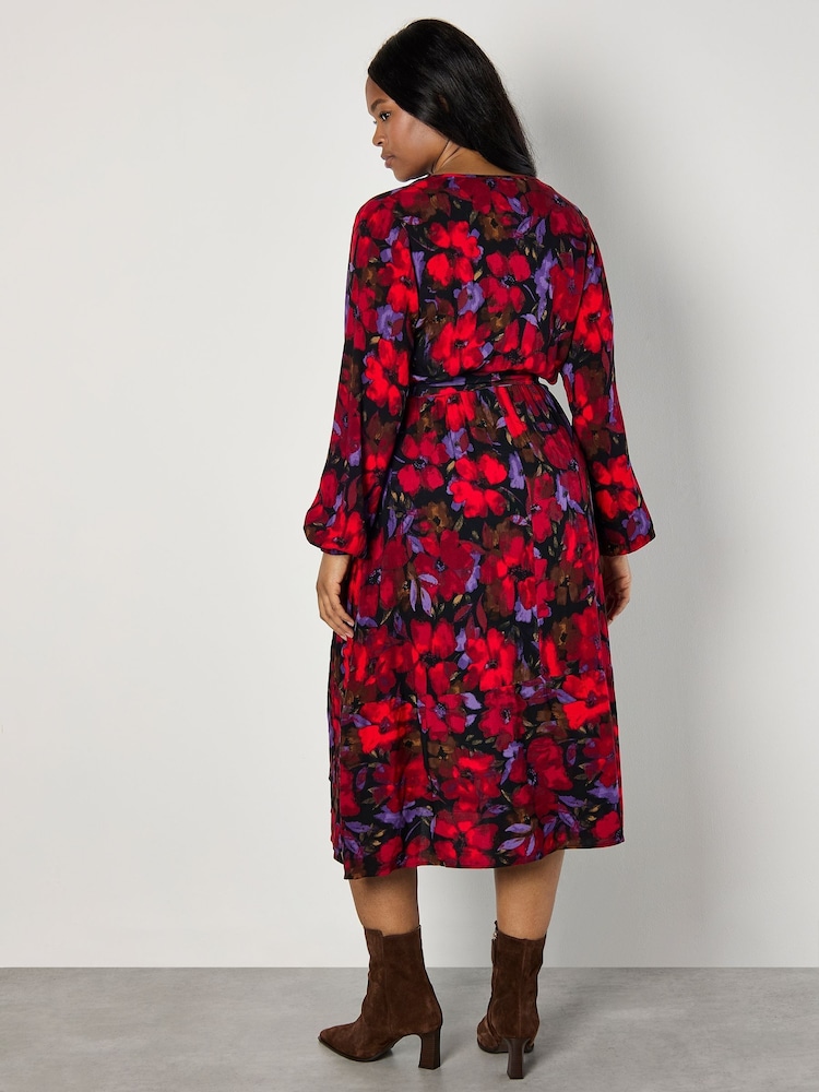 Apricot Red Moody Floral Faux Wrap Midi Dress - Image 5 of 5