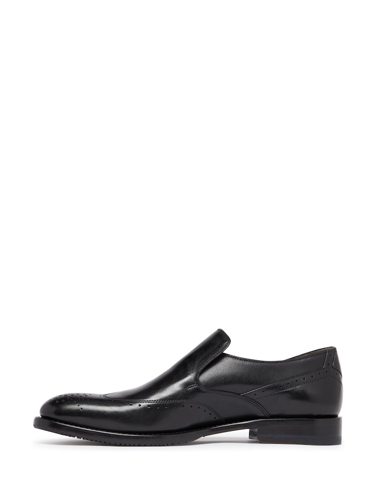 Oliver Sweeney Polished Leather Slip-On Black Brogues - Image 2 of 5