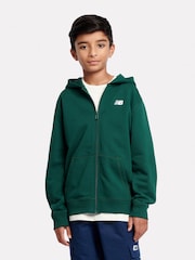 New Balance Green Kids French Terry Small Logo Zip 100% Cotton Hoodie - Image 1 of 5