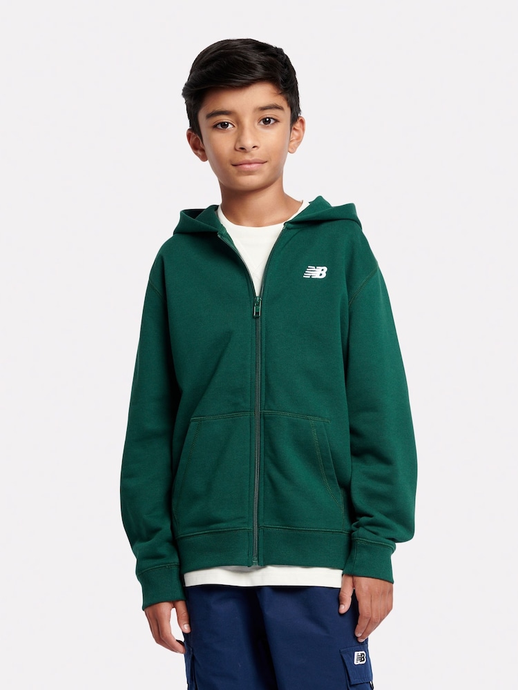 New Balance Green Kids Small French Terry Logo Zip Hoodie - Image 1 of 5 New Balance Green Kids Small French Terry Logo Zip Hoodie - Image 1 of 5