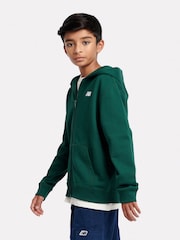 New Balance Green Kids French Terry Small Logo Zip 100% Cotton Hoodie - Image 2 of 5