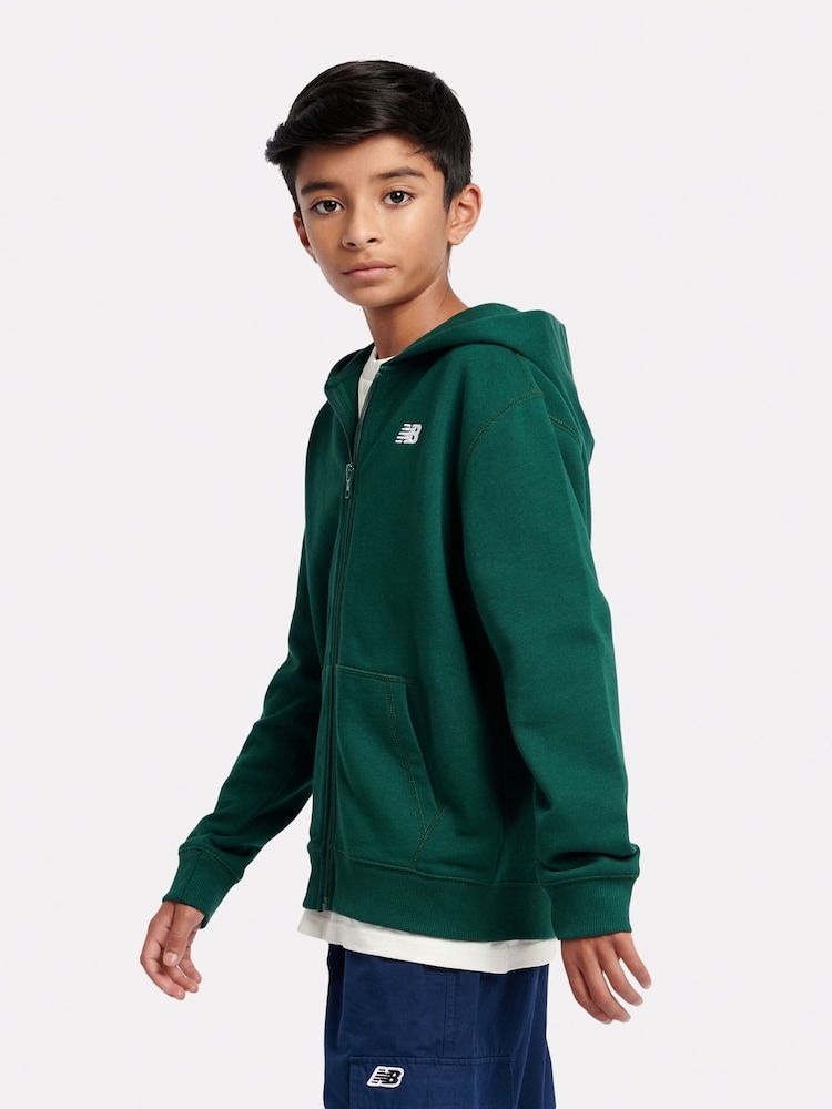 New Balance Green Kids Small French Terry Logo Zip Hoodie - Image 2 of 5 New Balance Green Kids Small French Terry Logo Zip Hoodie - Image 2 of 5