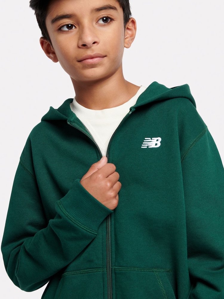 New Balance Green Kids French Terry Small Logo Zip 100% Cotton Hoodie - Image 5 of 5