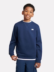 New Balance Navy Blue Kids French Terry Small Logo Crew 100% Cotton Sweater - Image 1 of 8