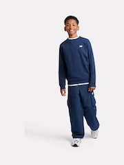 New Balance Navy Blue Kids French Terry Small Logo Crew 100% Cotton Sweater - Image 3 of 8