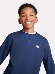 New Balance Navy Blue Kids French Terry Small Logo Crew 100% Cotton Sweater - Image 5 of 8