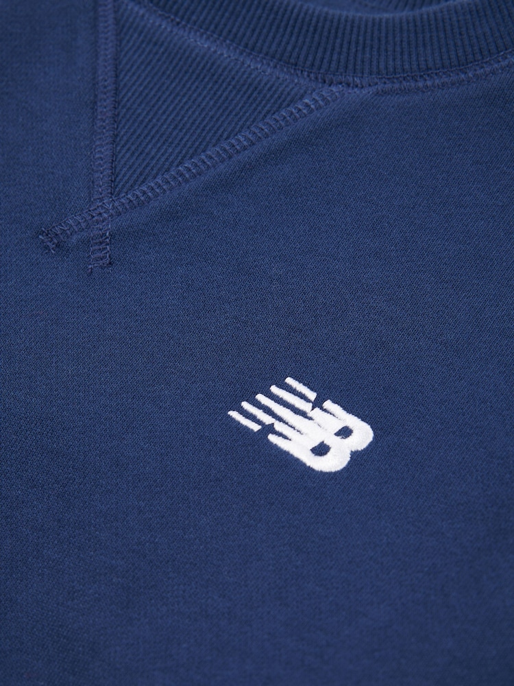 New Balance Navy Blue Kids French Terry Small Logo Crew 100% Cotton Sweater - Image 8 of 8