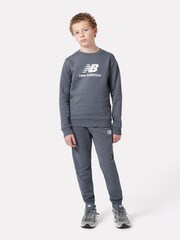 New Balance Light Blue Kids French Terry Stacked Logo Crew 100% Cotton Sweatshirt - Image 4 of 8
