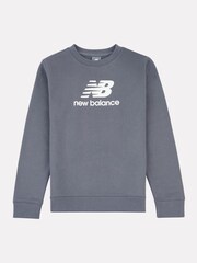 New Balance Light Blue Kids French Terry Stacked Logo Crew 100% Cotton Sweatshirt - Image 6 of 8