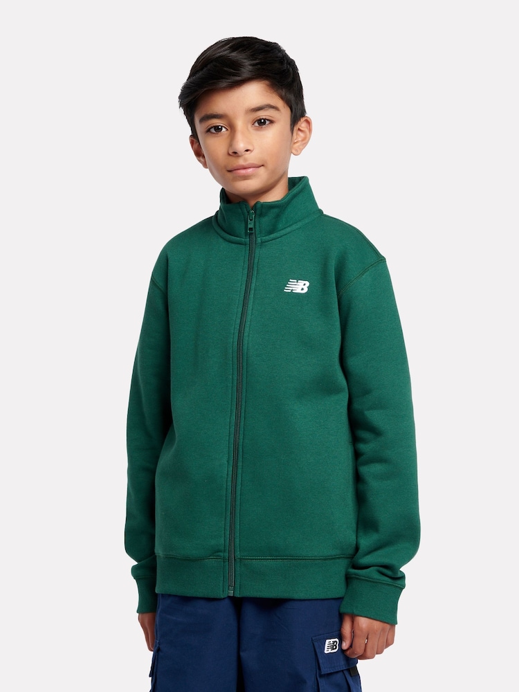 New Balance Green Boys Brush Back Small Logo Funnel Neck Hoodie - Image 1 of 5 New Balance Green Boys Brush Back Small Logo Funnel Neck Hoodie - Image 1 of 5