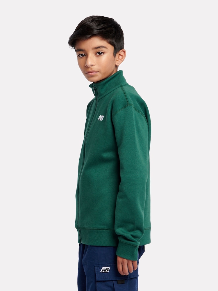 New Balance Green Boys Brush Back Small Logo Funnel Neck Hoodie - Image 2 of 5 New Balance Green Boys Brush Back Small Logo Funnel Neck Hoodie - Image 2 of 5